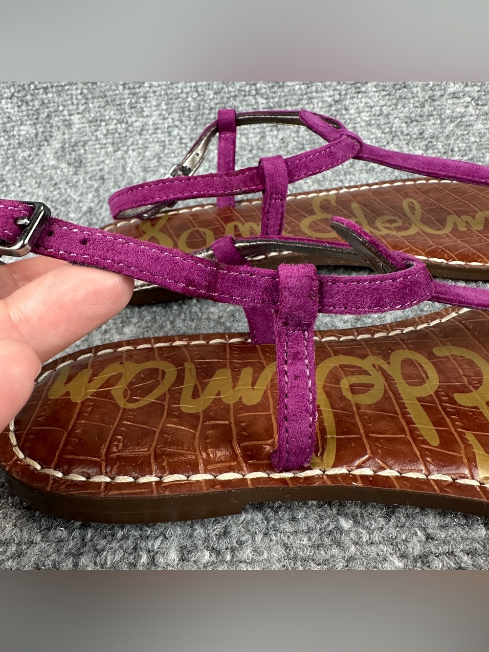 Sam Edelman Gigi Thong Sandals 7.5 Purple Suede Ankle Strap Flat Comfort - Picture 6 of 16